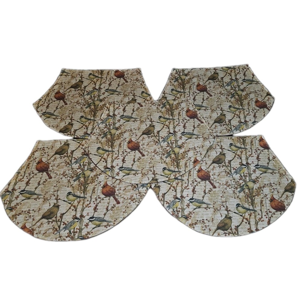 Winter Wild Birds Cardinal Chickadee Table Placemats Set Of 5 Reversible Quilted